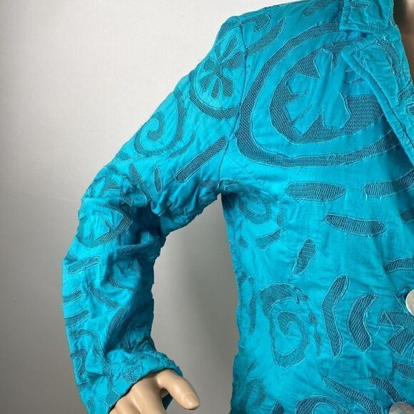 Chico’s turquoise color embroidered jacket blazer - Picture 2 of 7